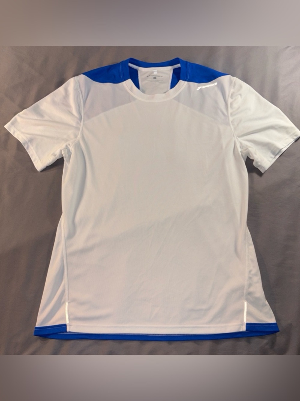 Brooks Short Sleeve White Blue Running Shirt Size XL Men's Athletic Gym Training